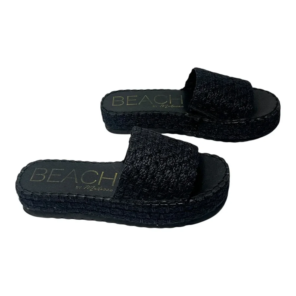 BEACH by Matisse‎ Black Jute Platform Espadrille Slides Women's Size 9